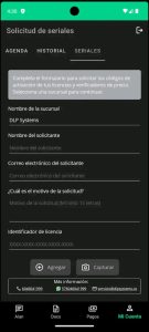 solicitud de códigos de activación